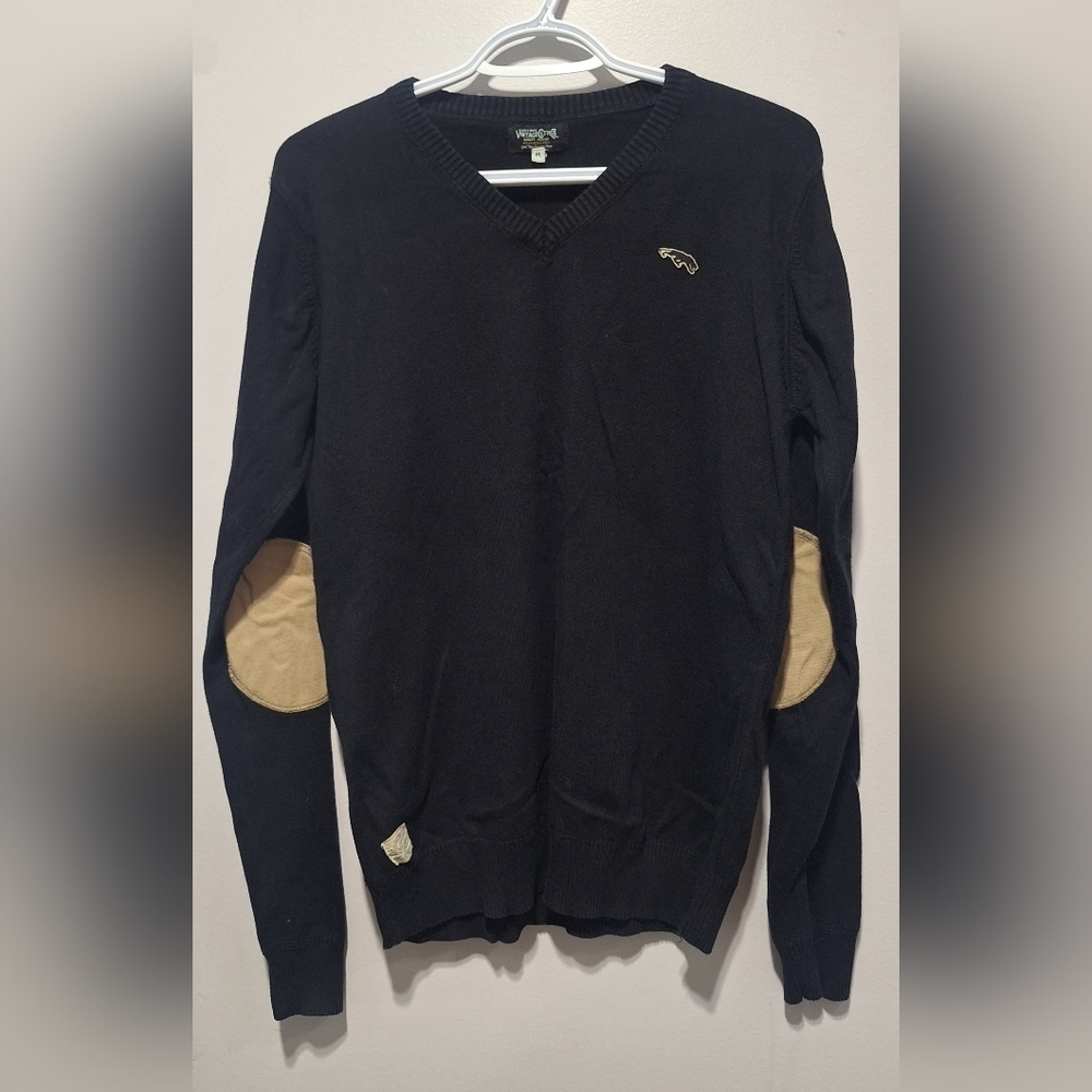 Jack & Jones Men's Black Sweater with Tan Elbow Patches